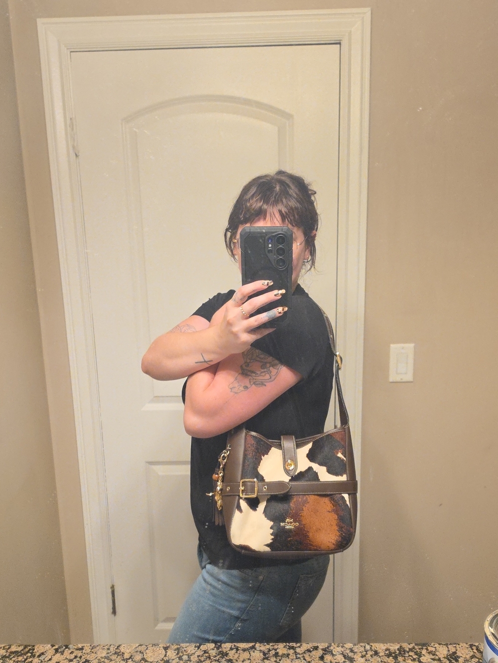 Coach Hadley Brown Black and White Cow Hair Leather Crossbody Bag - Picture 9 of 10